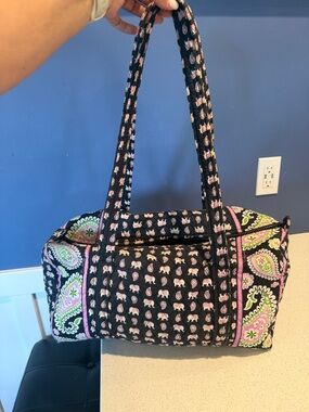 Vera Bradley Pink Elephant Quilted Duffle Bag Black Paisley Travel Handbag rare
